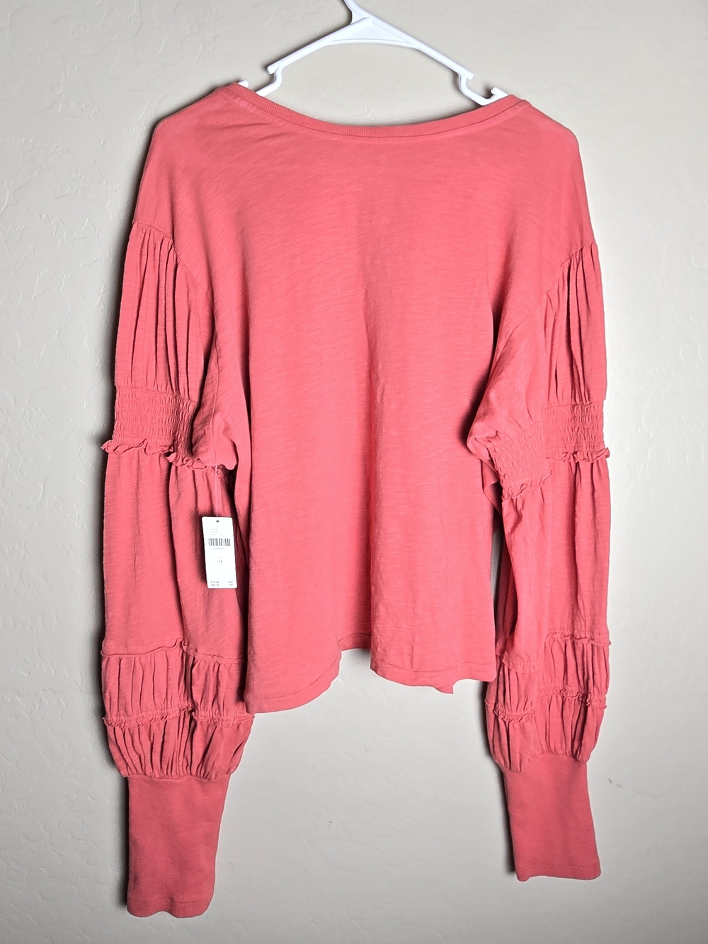 Anthropologie Pilcro Crew-Neck Smocked Ruched Top Rose Pink Rust XL - Picture 3 of 11